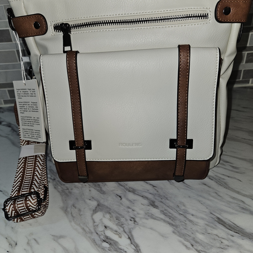 White and Brown Men's Backpack - Modern Everyday Bag